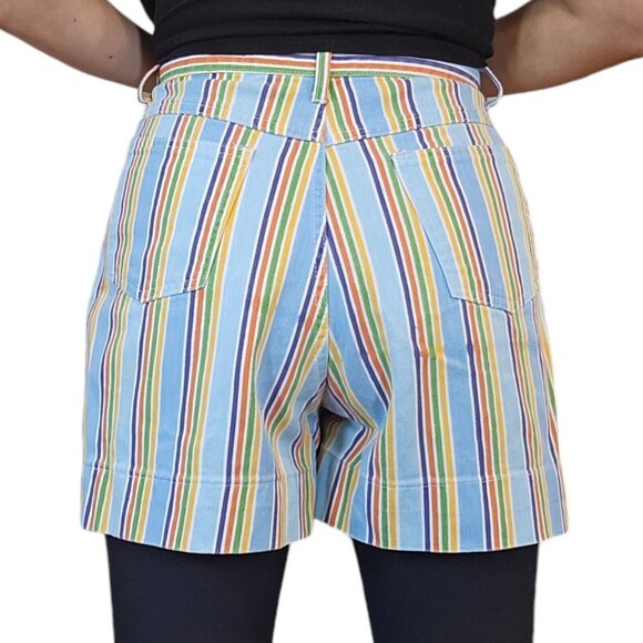 Vintage‎ 90s Womens Size 8 Striped Denim Jean Mom Shorts Rainbow Blue High Waist - Picture 3 of 11